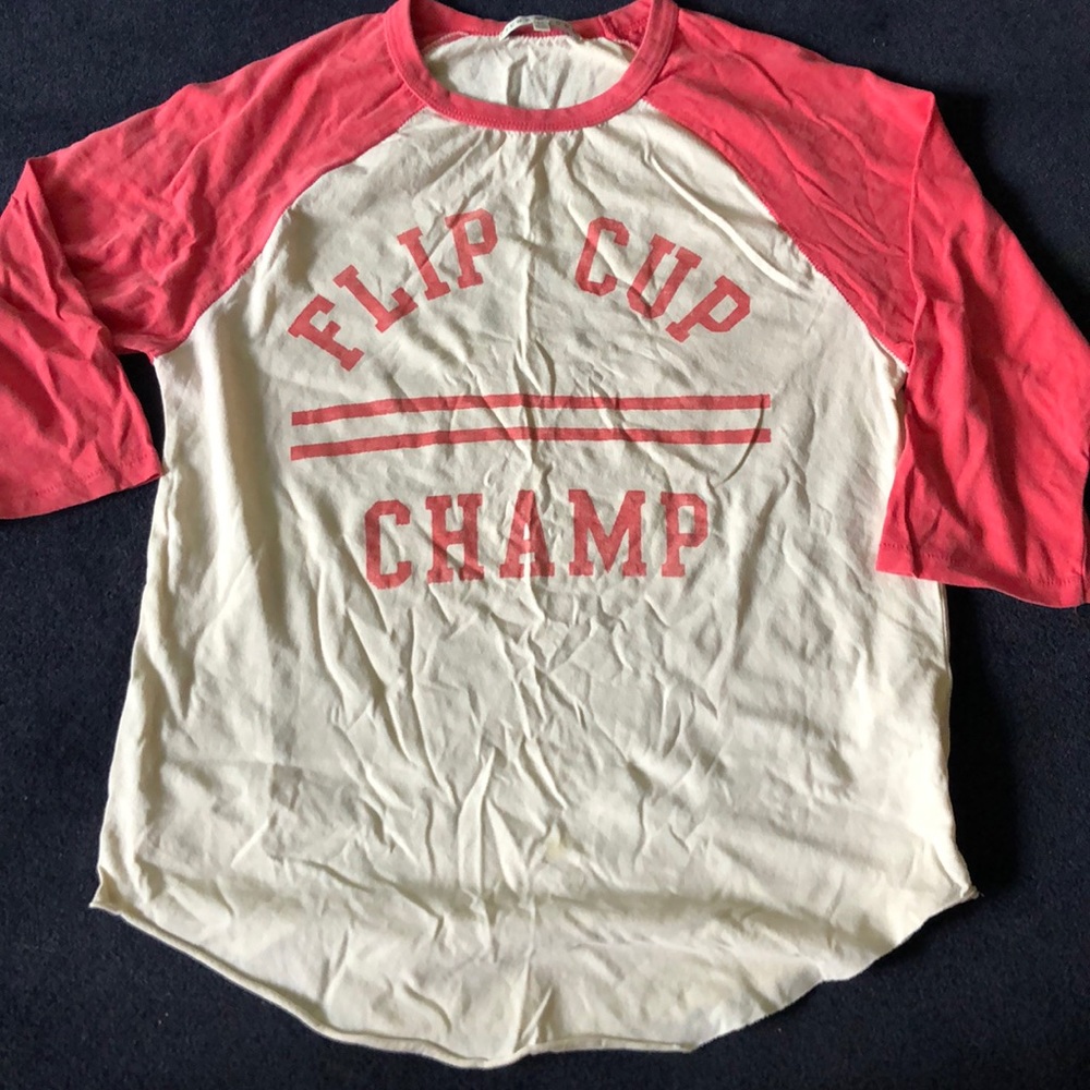 Junk Food “Flip Cup champ” 3/4 tee, xs